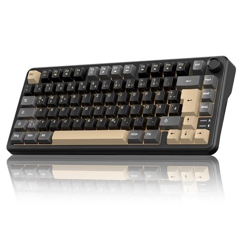 RedThunder K75 75% Kabellose Mechanische Gaming Tastatur mit Knopf, QWERTZ 82 Tasten, Weiche Gasket, BT/USB-C/2,4GHz, Software, Hot-swap, Taktiler Linear-Schalter, RGB, Abriebfeste PBT-Tastenkappen.