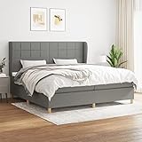  Homgoday Lit à sommier tapissier avec matelas - Cadre de lit double / simple - Cadre de lit d\'appoint - Pour chambre à coucher - Gris foncé - 200 x 200 cm - Tissu #1