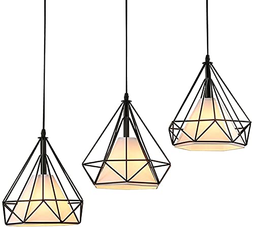 Lustre 3 têtes diamant en fer avec suspension ajustable pour cuisine et loft