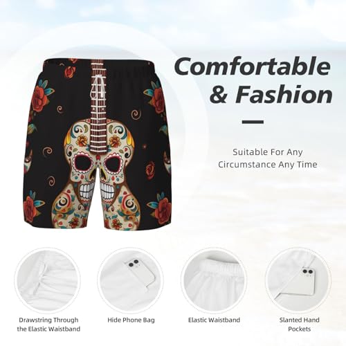 Men's Swim Trunks Quick Dry Board Shorts Guitar Pepper Sugar Skull Beach Shorts with Pocket Bathing Suits for Men4