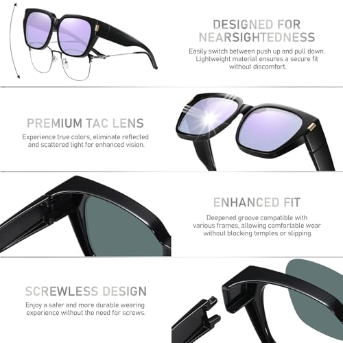 Image of HAOLOTA Polarized Fit Over Glasses Sunglasses for Women Men Trendy Square Wrap Around Shades UV Protection