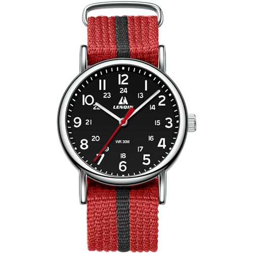 LN LENQIN Reloj Hombre Cuarzo analógico Militar 30M Impermeables diseño de Ocio Relojes Hombre con Correa de Nylon (Blackred Silver Black) LN LENQIN Reloj Hombre Cuarzo analógico Militar 30M Impermeables diseño de Ocio Relojes Hombre con Correa de Nylon (Blackred Silver Black)