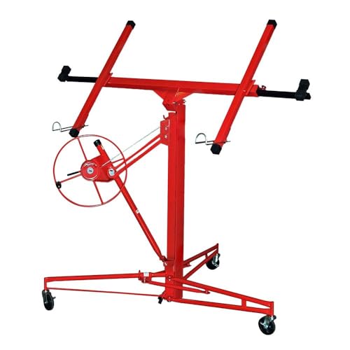 Bananaww Elevador pladur 13 Ft Capacidad 150 lbs con Brazo telescópico Giratorio 360°, Ruedas bloqueables y cabrestante Freno para instalación Techo y Pared Inclinada por una Sola