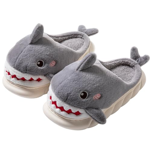 YILANLAN Women Men Slippes Cute Animal Shark Slippers Adult Cozy Plush Warm Winter House Slippers (Grey 8.5/9 Adult Women 8.5 Numeric Range US Footwear Size System 9 Medium)