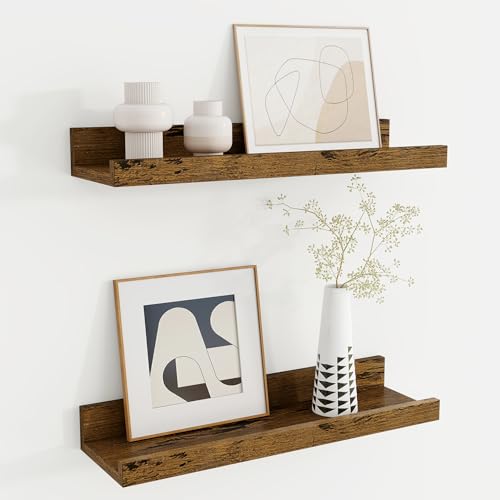 Feihorrm Étagère Murale en Bois de 40 cm, Lot de 2, étagère Flottante en MDF, idéale pour la Cuisine, Le Salon, la Chambre et Le Bureau, Coloris Marron...