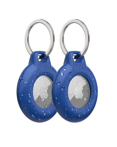 Belkin Waterproof Apple AirTag Secure Holder with Key Ring, Durable Scratch-Resistant AirTag Case, Protective AirTag Keychain Accessory for Keys, Pets, Luggage, Backpacks, and More -Blue (2-Pack)