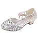 New front Ragazza Costume Sandali Scarpe Bambina Eleganti Scarpe da Bambina con Paillettes Eleganti Glitter Scarpe Principessa Bambina Tacchi per Costume Partito Festa Carnevale Argento 34