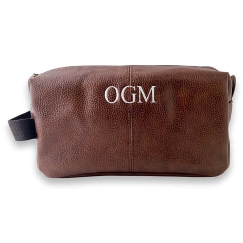 Beauty case personalizzato case vegana ricamata borsa a mano Handmade per compleanno Festa del papà Moderno marrone pelle