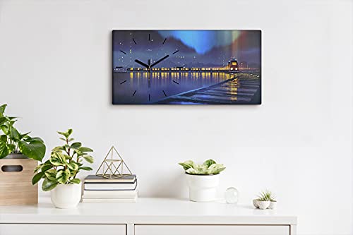 Horloge sur toile haut de gamme 60x30cm tableau lumineux train de nuit art moderne