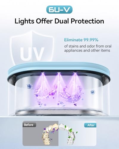 Image of Ultrasonic Cleaner, 48KHz Ultrasonic Jewelry Cleaner with 20oz 304 Stainless Steel Tank, Dual Modes & LED Display - for Jewelry, Eyeglasses, Watches, Dentures, Retainers & More-Light Blue