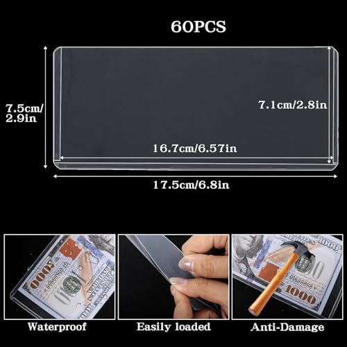 60 fundas rígidas transparentes para billetes 6.8 x 2.9 in miniatura 2