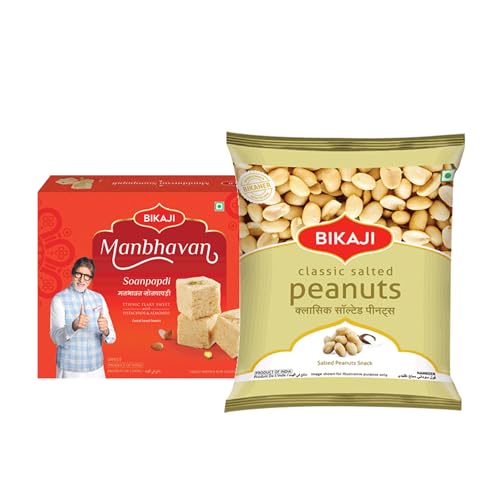 Soan-Papdi - Manbhavan 1000g and Salted Peanut 200g Combo of 1200g (42.33Oz) – Authentic Indian Snacks Family Pack | Crunchy Namkeen, Party Mix, Bar Snacks & Tea-Time Treats