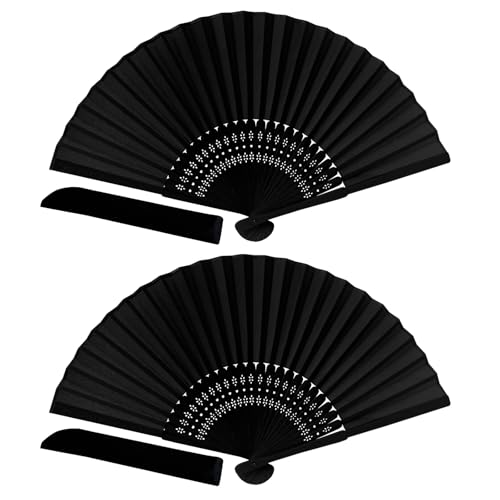 EeGo Folding Hand Fan Handheld Fan Bamboo Hand Fan for Birthday Gifts Dancing Cosplay Wedding Party 2PCS Black