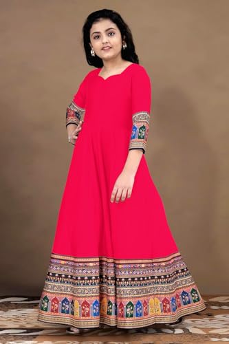 Image of Cotton Silk Long Anarkali Kurta for Girls
