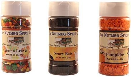 Nutmeg Spice Company Seasonal Holiday Sprinkles for Decorating Desserts, Cookies, and Ice Cream - Halloween Leaves, Bats, and Pumpkins