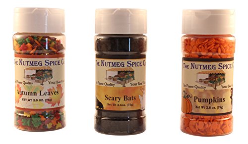 Nutmeg Spice Company Seasonal Holiday Sprinkles for Decorating Desserts, Cookies, and Ice Cream - Halloween Leaves, Bats, and Pumpkins
