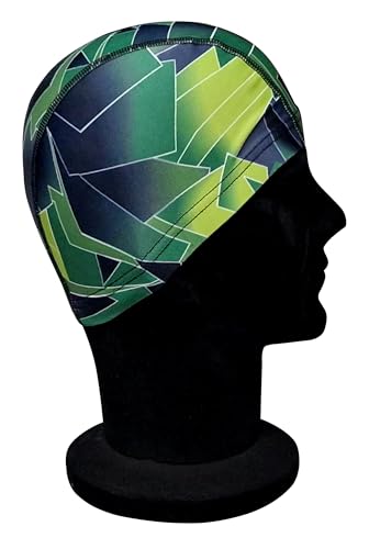Blue Reef Elasticated Unisex Nylon Lycra Stretchy Swim Hat Bathing Cap Abstract St Tropez Print Deluxe Pull On One Size Fits All Suitable For All Ages 3+ Years (Green Print) - Image 4