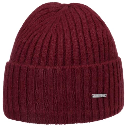 Stetson Varnell Umschlagmütze Beanie Rippstrick Uni einfarbig Made in Germany Damen Herren Herbst Winter Bordeaux One Size