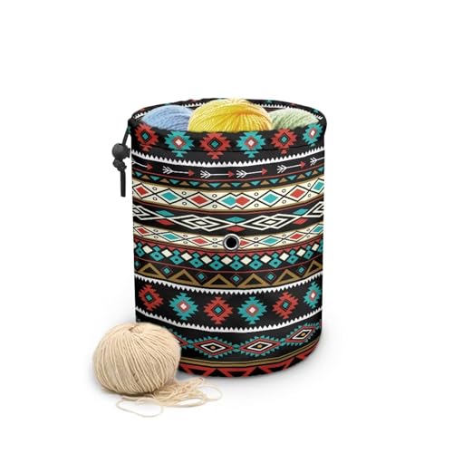 Image of Black Aztec Yarn Bag Portable Yarn Holder for Crocheting Project Needles Accessories