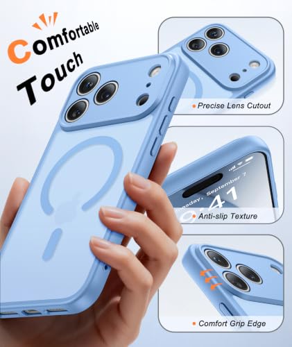 Image of FNTCASE for iPhone 17 Pro Case: Translucent Light Blue Slim Cases Compatible with MagSafe, Full Camera Protection & Tempered Glass Protector, 14FT Military Grade Drop Tested, Matte Skin-Friendly Cover