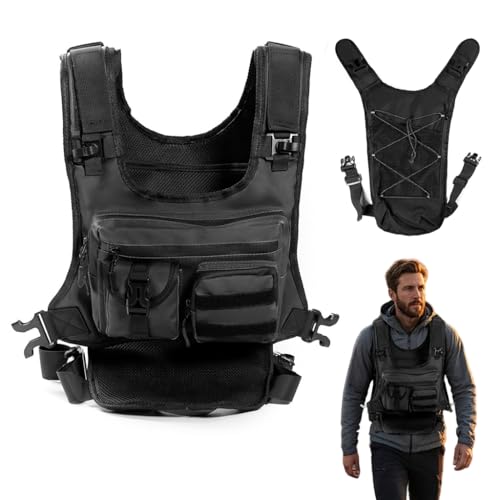 Image of Proberos Tactical Vest, Trail Hydration Vest, Oxford Cloth Outdoor Vest with Multi-Pocket Storage, MOLLE-Compatible, Adjustable Shoulder Straps & Quick-Release Buckles, Mesh Back Panel for Running