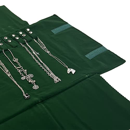 Unionplus Velvet Travel Jewelry Case Roll Bag Organizer For Necklaces Only, Blackish Green #TOP2