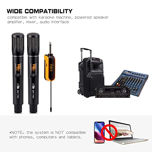 Mffmffm Wireless Microphone, Uhf 260Ft Range Dual Cordless Metal Dynamic Mic System With Rechargeable Receiver, 1/4",1/8" Output, For Amp, Pa System, Karaoke, Singing, Wedding, Party, Church,Dj,Mixer #TOP3