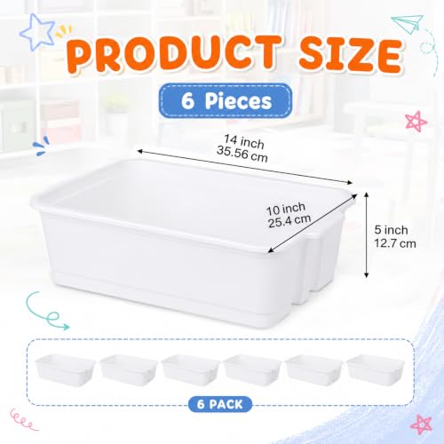 Yakydesign Book Organizer Set of 6 Classroom Decor Bin storage Homeschool Organization Plastic Bins with Handle Cubby Storage Classroom Stackable Bins for Home Office School Supplies (White) - Image 2