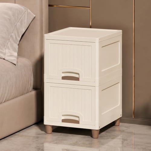 Image of 2 Tier Wardrobe Organizer | Foldable Organizer for Clothes | Multipurpose Storage Rack | Space Saving Closet for Living Room | Stackable Cabinet for Home & Living Room (Ivory, Plastic)