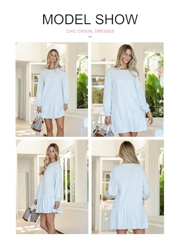 BLENCOT Womens 2025 Fall Long Sleeve Pullover Tops Crewneck Rib Knit Patchwork Sweatshirt Dress Casual Mini Dresses2