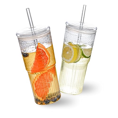 MINGHYZYA 20oz Glass Cups With Glass Lids and...
