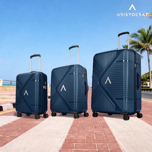 Image of Aristocrat Envoy Set of 3 Trolley Bag 55, 65 & 75cm | S+M+L | Hard Luggage | 8-Wheel Suitcase for Travel | Combination Lock with Sturdy Zipper | Polypropylene | 3 Years International Warranty (Blue)