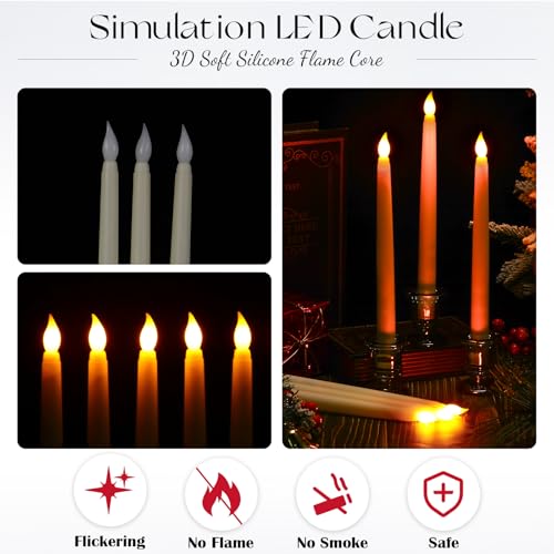 Image of Baquler 50 Pcs 9.7 Inches Flameless Taper Candles Bulk Battery Operated Taper Candles Ivory LED Candlesticks Flickering for Christmas Wedding Home Decor