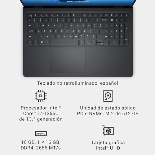 Miniatura 10 de Dell 15 Portátil Dc15250 15,6 Fhd 120hz, Intel Core I7-1355u, Gráficos Intel Uhd, 16gb Ram, 512gb Ssd, Webcam Hd, Windows 11 Home, Teclado Qwerty Español, Color Negro