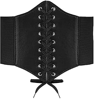 Black Corset Belt, Waist Lace-up Tied Corset, Elastic Wide Band Retro Leather Belt for Woman Girls