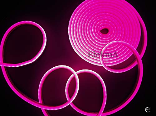 Image of ElekmA 12 Volt DC NEON Led Rope 120 LEDs /Meter For Indoor /Outdoor Decoration Silicon Flexible LED Strip /Rope Neon Light Rope, Waterproof Outdoor Flexible Light with 12 Volt Supply, Silicone Light for Diwali, Christmas, | 120LED /M | 5 Metre | 12 Volt DC | (Pink)