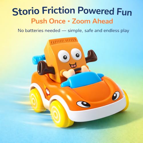 Image of Storio Foodie Toy Car - Mr Milk | Friction Powered Vehicle for 1-3 Year Old Boys & Girls | Push & Go Baby Car Toy | Cartoon Car for Toddlers 12-18 Months | Safe Durable Educational Toy for Kids