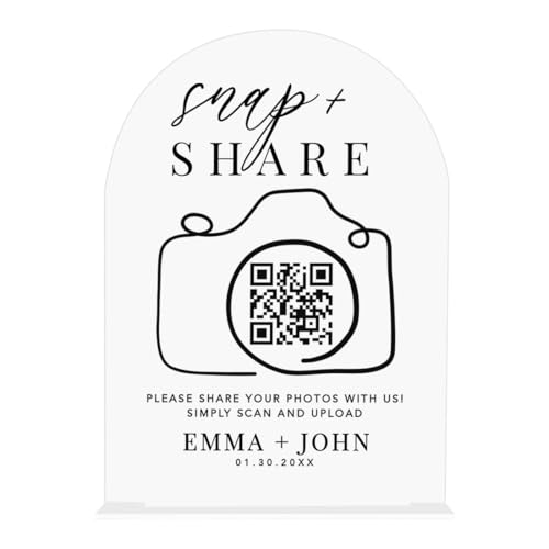 Andaz Press Custom Acrylic Photo QR Code Wedding Sign, Modern Wedding Signage for Sharing Photos,...