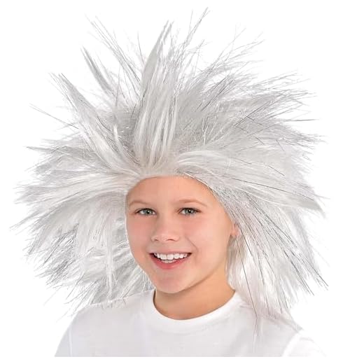 Amscan Faux Crazy Costume Unisex Wig, 1 piece, Silver