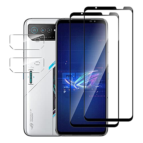 Suttkue For Asus Rog Phone 6/6 Pro/ 6D/6D Ultimate Screen Protector With Camera Lens Protector, 9H Hardness,Anti-Scratch Tempered Glass Flim, Case Friendly, Anti-Fingerprint (2+2 Pack) #TOP4
