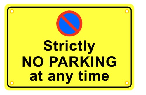Pack of 2 reflective rigid plastic signs 300mm x 200mm x 3mm with rounded corners and eyelets - Strictly no parking at any time - Image 3
