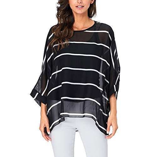 Image of Ckikiou Plus Size Batwing Flowy Semi Sheer Chiffon Blouse Tunic for Women Summer Floral Print Boho Beach Cover ups