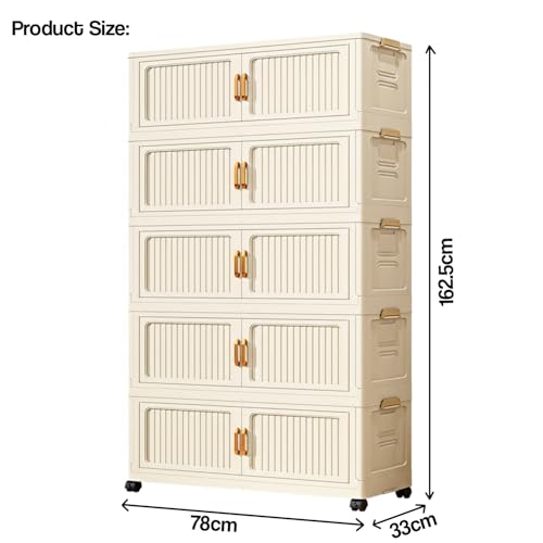 Image of House of Quirk Foldable Storage Box Cabinet with Wheels - DIY, Multi-Purpose Bedroom & Living Room Organizer, Shoe Rack, Snack & Household Storage (Cream, 5 Layer, 78cm)