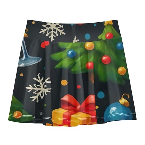 Joisal Athletic Shorts for Girls Skorts Christmas Trees Black Tennis Skirts Toddler Children Flowy Skirt 3t2