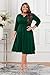 Runwind Women’s Plus Size Midi Dress 3/4 Sleeve Fit and Flare Cocktail Dresses Casusl V-Neck Dress with Pockets Green