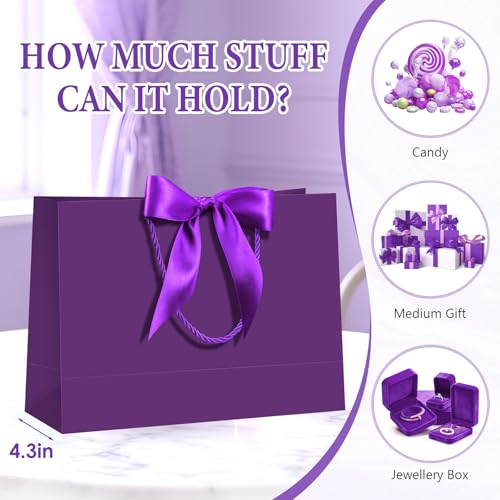 Image of JMANNI Gift Bags with Handles, 13 inch Medium Gift Bag for Presents, 1 Pcs Bags with 2 Tissue Paper and 1 Cards for Baby Shower Wedding Bridal Shower Mother's Day Birthday Party (deep purple