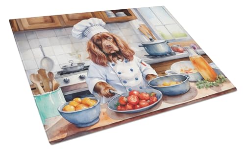 Caroline's Treasures DAC6331LCB Sussex Spaniel The Chef Glass Cutting Board Decorative Tempered Glass Kitchen Cutting and Serving Board Large Size Chopping Board