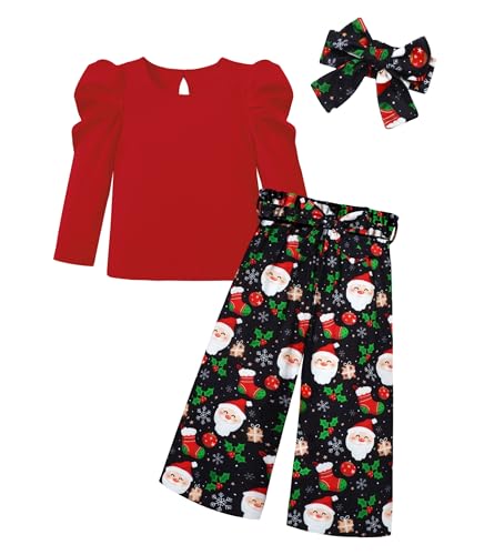 Image of MIGU Toddler Girl Clothes,Girls Fashion Clothes Puff Sleeves Shirt Pants Headband 3Pcs Girls Gifts Sets