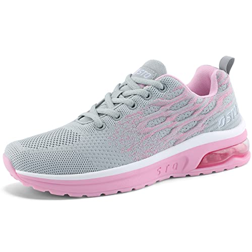 STQ Tennis Shoes Women Non-Slip Comfortable Athletic Air Running Gym Workout Sneakers Grey Pink 8.5