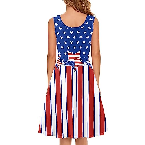 Image of Women's Casual Loose Sundress Midi Sleeveless Crewneck Dress Summer Beach Tank Dress with Pockets